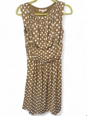 AA Studio Taupe and White Polka Dot Midi Dress Size 12